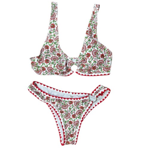 Floral print triangle bikini - floral,